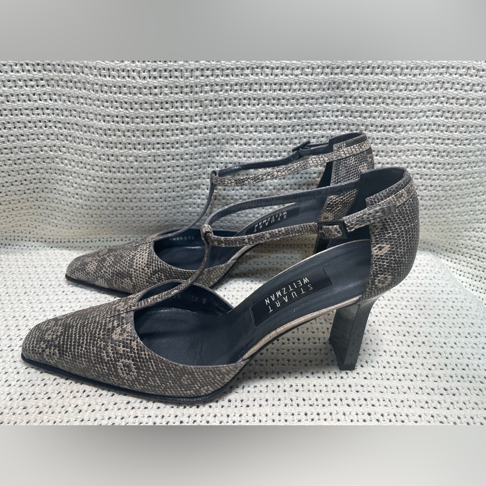 Stuart Weitzman Tearoom Taupe Ring - Lizard Pump Leather Shoes